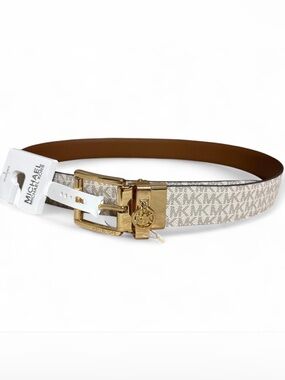 Authentic Michael Kors Reversible Logo Monogram Belt Brown/Vanilla Size Small
